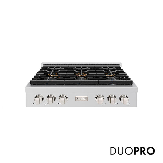 ZLINE 36 in. Paramount Gas Rangetop with 6 Burner DuoPro™ Cooktop in Stainless Steel