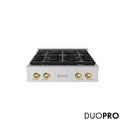 ZLINE Autograph Edition 30 in. Paramount Gas Rangetop with 4 Burner DuoPro™ Cooktop in Stainless Steel and Champagne Bronze Accents, Open Box-Great Condition