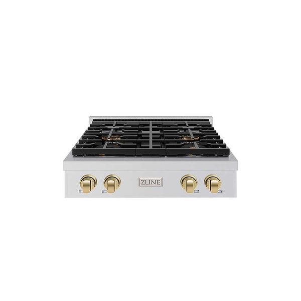 ZLINE Autograph Edition 30 in. Paramount Gas Rangetop with 4 Burner DuoPro™ Cooktop in Stainless Steel and Champagne Bronze Accents, Open Box-Good Condition