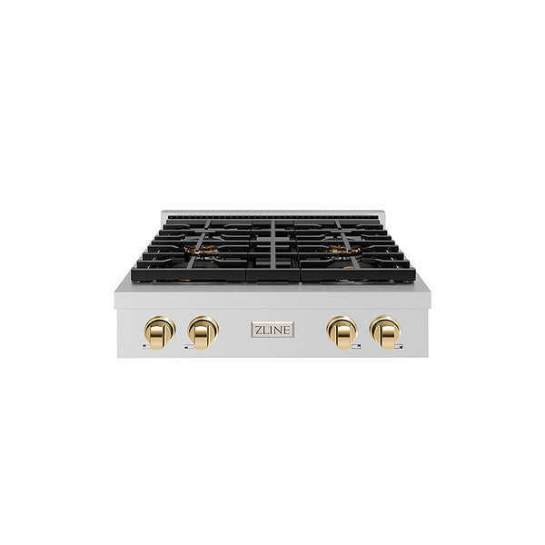 ZLINE Autograph Edition 30 in. Paramount Gas Rangetop with 4 Burner DuoPro™ Cooktop in Stainless Steel and Polished Gold Accents, Open Box-Great Condition