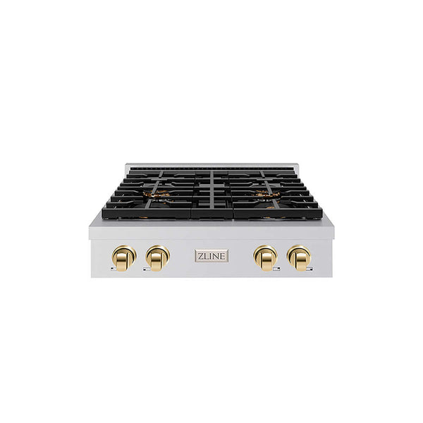 ZLINE Autograph Edition 30 in. Paramount Gas Rangetop with 4 Burner DuoPro™ Cooktop in Stainless Steel and Polished Gold Accents, Open Box-Good Condition