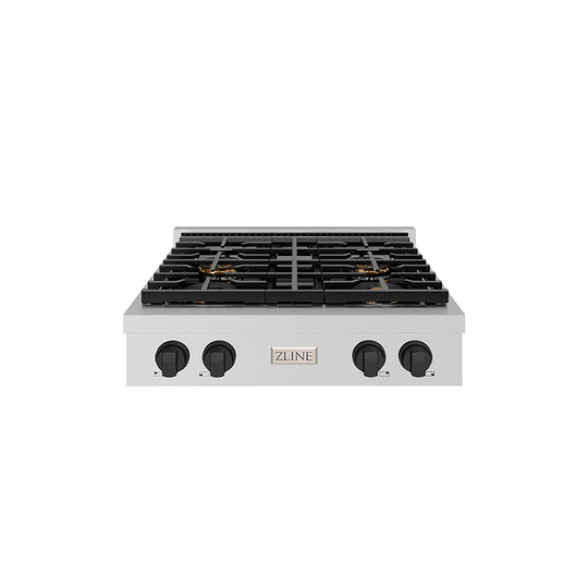 ZLINE Autograph Edition 30 in. Paramount Gas Rangetop with 4 Burner DuoPro™ Cooktop in Stainless Steel and Matte Black Accents (PSRTZ-30-MB)