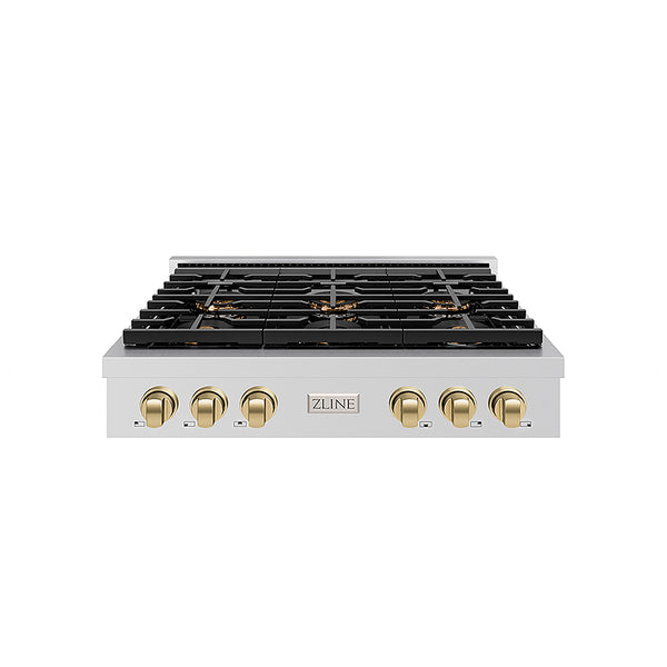 ZLINE Autograph Edition 36 in. Paramount Gas Rangetop with 6 Burner DuoPro™ Cooktop in Stainless Steel and Champagne Bronze Accents, Open Box-Great Condition