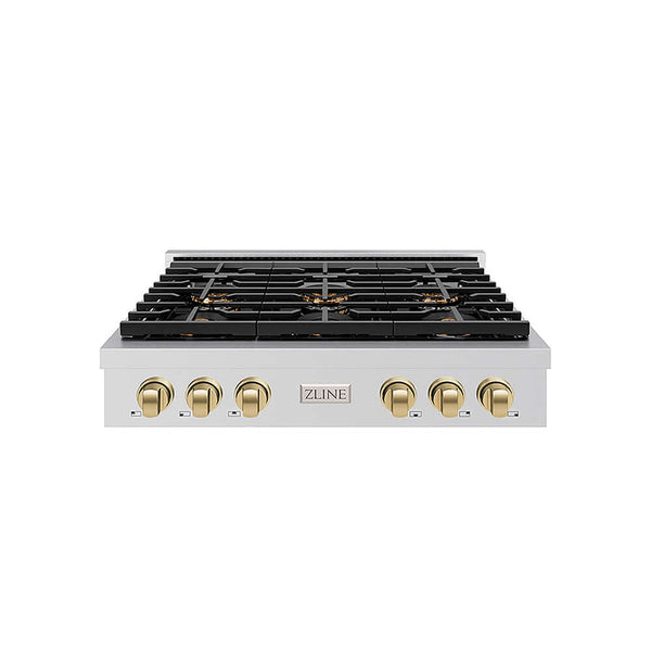 ZLINE Autograph Edition 36 in. Paramount Gas Rangetop with 6 Burner DuoPro™ Cooktop in Stainless Steel and Champagne Bronze Accents, Open Box-Good Condition