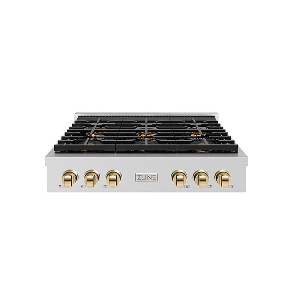 ZLINE Autograph Edition 36 in. Paramount Gas Rangetop with 6 Burner DuoPro™ Cooktop in Stainless Steel and Polished Gold Accents, Open Box-Great Condition