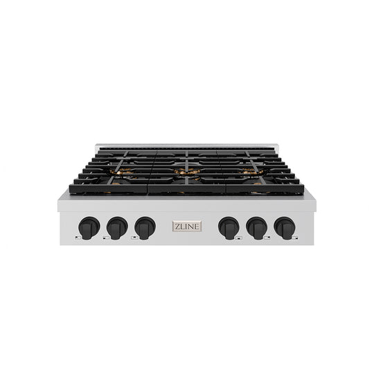 ZLINE Autograph Edition 36 in. Paramount Gas Rangetop with 6 Burner DuoPro™ Cooktop in Stainless Steel and Matte Black Accents (PSRTZ-36-MB)