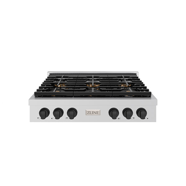 ZLINE Autograph Edition 36 in. Paramount Gas Rangetop with 6 Burner DuoPro™ Cooktop in Stainless Steel and Matte Black Accents (PSRTZ-36-MB)