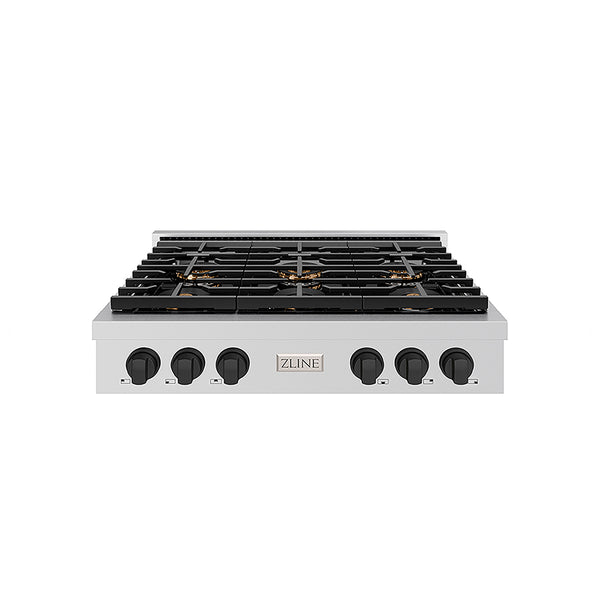 ZLINE Autograph Edition 36 in. Paramount Gas Rangetop with 6 Burner DuoPro™ Cooktop in Stainless Steel and Matte Black Accents, Open Box-Great Condition
