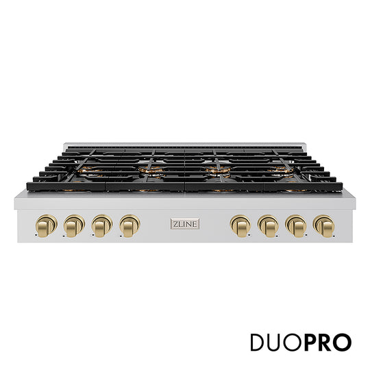 ZLINE Autograph Edition 48 in. Paramount Gas Rangetop with 8 Burner DuoPro™ Cooktop in Stainless Steel and Champagne Bronze Accents, Open Box-Great Condition