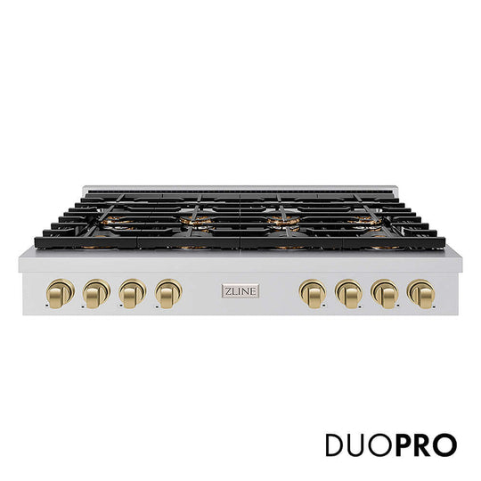 ZLINE Autograph Edition 48 in. Paramount Gas Rangetop with 8 Burner DuoPro™ Cooktop in Stainless Steel and Champagne Bronze Accents, Open Box-Good Condition