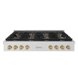 ZLINE Autograph Edition 48 in. Paramount Gas Rangetop with 8 Burner DuoPro™ Cooktop in Stainless Steel and Champagne Bronze Accents (PSRTZ-48-CB)