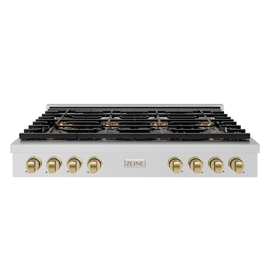 ZLINE Autograph Edition 48 in. Paramount Gas Rangetop with 8 Burner DuoPro™ Cooktop in Stainless Steel and Champagne Bronze Accents (PSRTZ-48-CB)