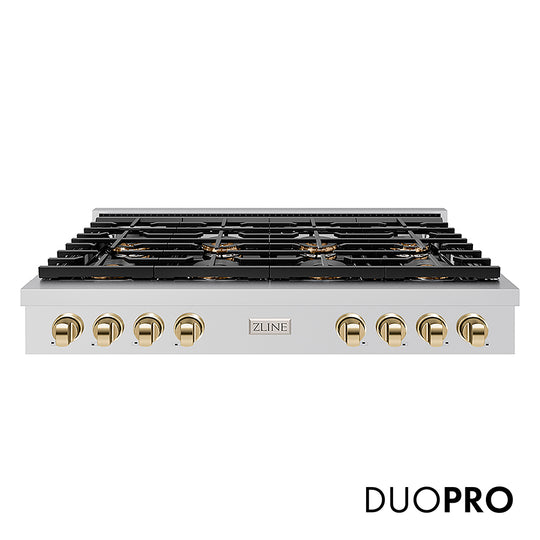 ZLINE Autograph Edition 48 in. Paramount Gas Rangetop with 8 Burner DuoPro™ Cooktop in Stainless Steel and Polished Gold Accents, Open Box-Great Condition