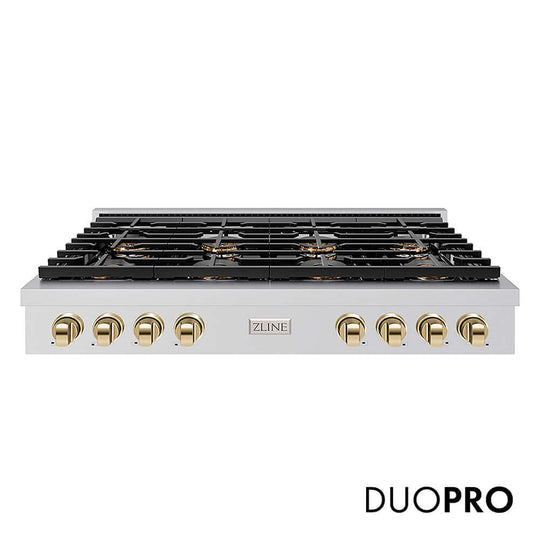 ZLINE Autograph Edition 48 in. Paramount Gas Rangetop with 8 Burner DuoPro™ Cooktop in Stainless Steel and Polished Gold Accents, Open Box-Good Condition