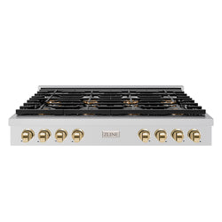 ZLINE Autograph Edition 48 in. Paramount Gas Rangetop with 8 Burner DuoPro™ Cooktop in Stainless Steel and Polished Gold Accents (PSRTZ-48-G)