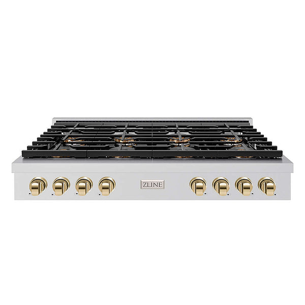 ZLINE Autograph Edition 48 in. Paramount Gas Rangetop with 8 Burner DuoPro™ Cooktop in Stainless Steel and Polished Gold Accents, Open Box-Good Condition