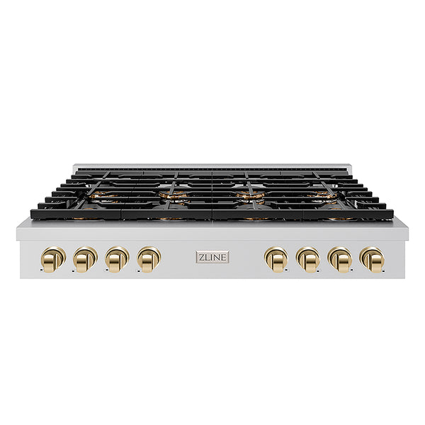 ZLINE Autograph Edition 48 in. Paramount Gas Rangetop with 8 Burner DuoPro™ Cooktop in Stainless Steel and Polished Gold Accents, Open Box-Great Condition