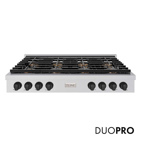ZLINE Autograph Edition 48 in. Paramount Gas Rangetop with 8 Burner DuoPro™ Cooktop in Stainless Steel and Matte Black Accents, Open Box-Good Condition