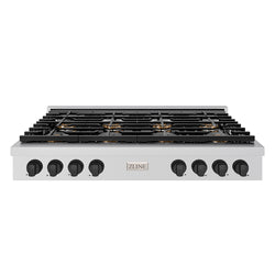 ZLINE Autograph Edition 48 in. Paramount Gas Rangetop with 8 Burner DuoPro™ Cooktop in Stainless Steel and Matte Black Accents (PSRTZ-48-MB)