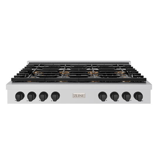 ZLINE Autograph Edition 48 in. Paramount Gas Rangetop with 8 Burner DuoPro™ Cooktop in Stainless Steel and Matte Black Accents (PSRTZ-48-MB)