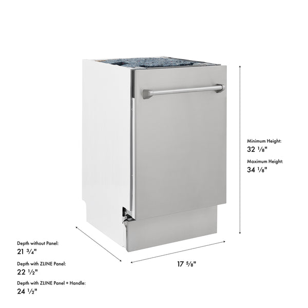 ZLINE 18 in. Tallac Series 3rd Rack Dishwasher with Auto Door Open Drying, 51dBa, Stainless Steel Panel (DWV-304-18)