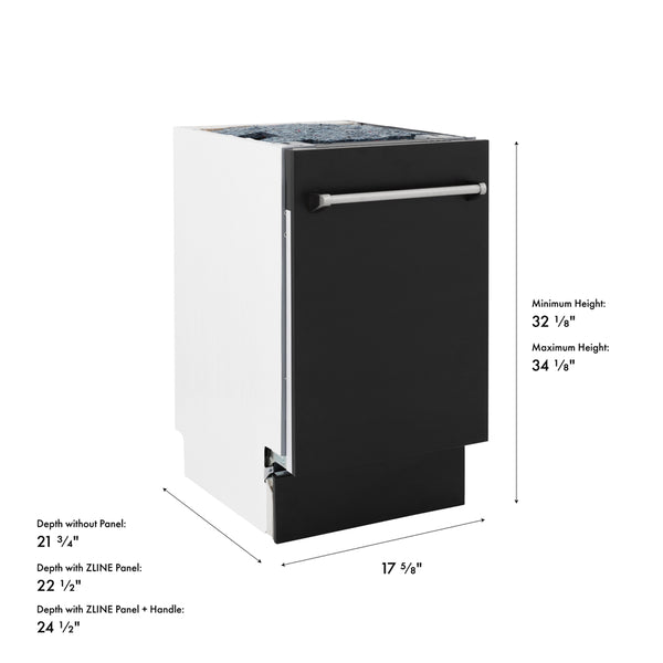 ZLINE 18 in. Tallac Series 3rd Rack Dishwasher with Auto Door Open Drying, 51dBa, Black Matte Panel (DWV-BLM-18)