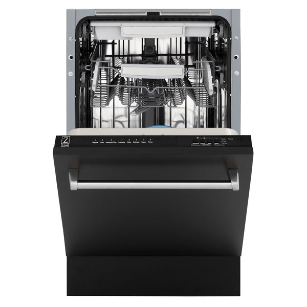 ZLINE 18 in. Tallac Series 3rd Rack Dishwasher with Auto Door Open Drying, 51dBa, Black Matte Panel (DWV-BLM-18)