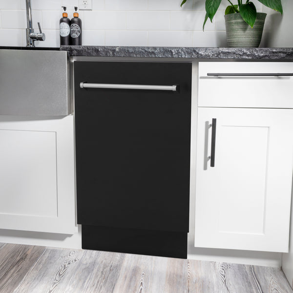 ZLINE 18 in. Tallac Series 3rd Rack Dishwasher with Auto Door Open Drying, 51dBa, Black Matte Panel (DWV-BLM-18)