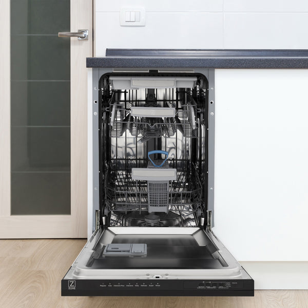 ZLINE 18 in. Tallac Series 3rd Rack Dishwasher with Auto Door Open Drying, 51dBa, Black Matte Panel (DWV-BLM-18)