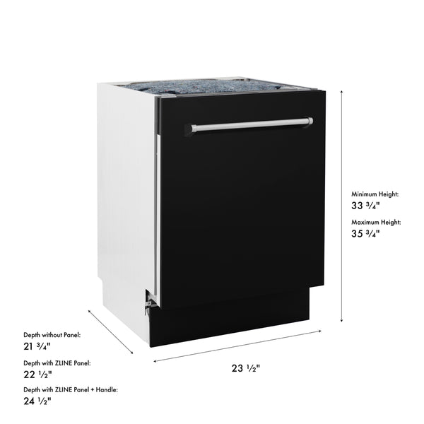 ZLINE 24 in. Tallac Series 3rd Rack Dishwasher with Auto Door Open Drying, 51dBa, Black Matte Panel (DWV-BLM-24)
