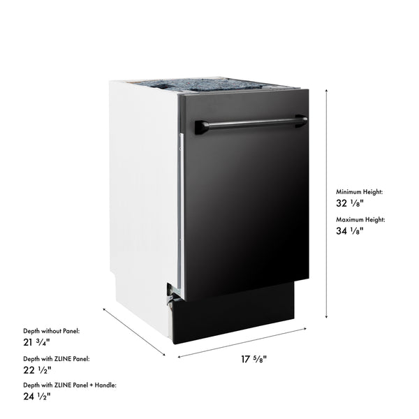ZLINE 18 in. Tallac Series 3rd Rack Dishwasher with Auto Door Open Drying, 51dBa, Black Stainless Steel Panel (DWV-BS-18)