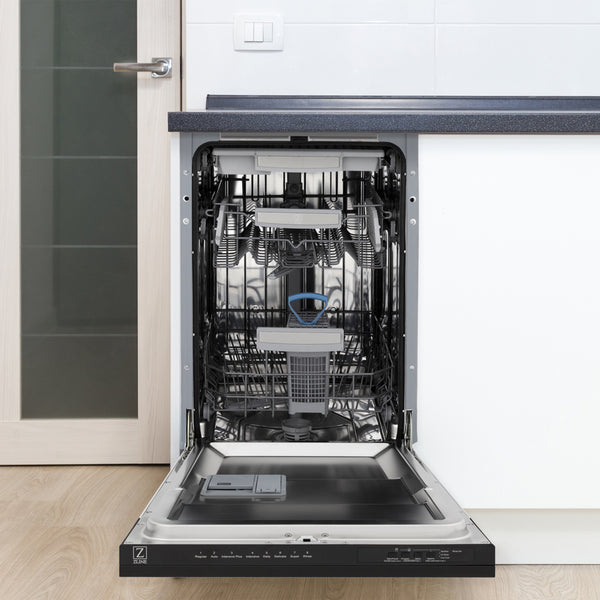 ZLINE 18 in. Tallac Series 3rd Rack Dishwasher with Auto Door Open Drying, 51dBa, Black Stainless Steel Panel (DWV-BS-18)