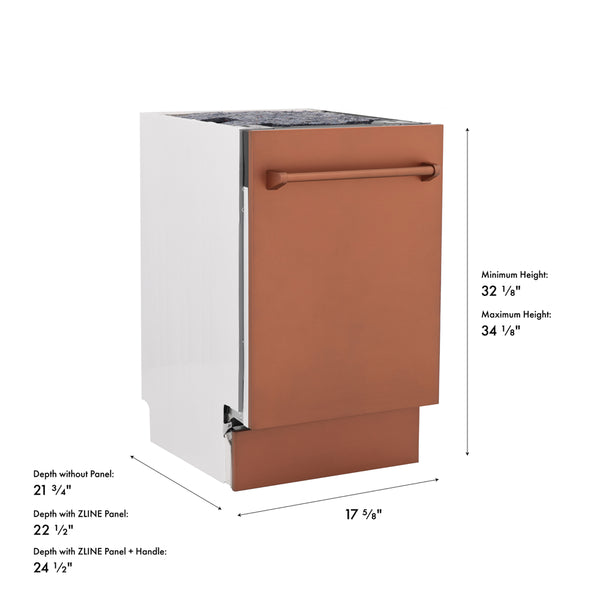 ZLINE 18 in. Tallac Series 3rd Rack Dishwasher with Auto Door Open Drying, 51dBa, Copper Panel (DWV-C-18)
