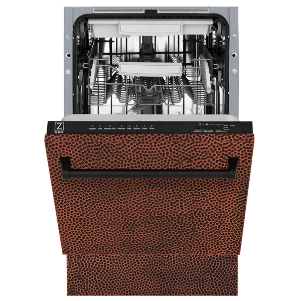 ZLINE 18 in. Tallac Series 3rd Rack Dishwasher with Auto Door Open Drying, 51dBa, Hand-Hammered Copper Panel (DWV-HH-18)