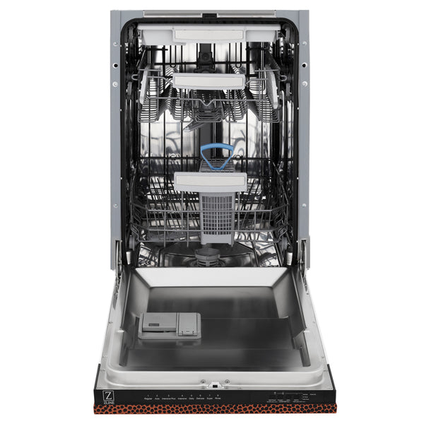 ZLINE 18 in. Tallac Series 3rd Rack Dishwasher with Auto Door Open Drying, 51dBa, Hand-Hammered Copper Panel (DWV-HH-18)