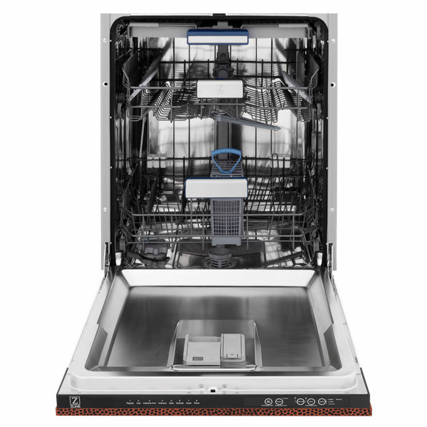 ZLINE 24 in. Tallac Series 3rd Rack Dishwasher with Auto Door Open Drying, 51dBa, Hand-Hammered Copper Panel (DWV-HH-24)