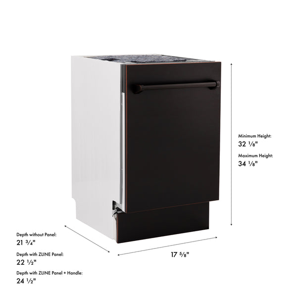 ZLINE 18 in. Tallac Series 3rd Rack Dishwasher with Auto Door Open Drying, 51dBa, Oil-Rubbed Bronze Panel (DWV-ORB-18)