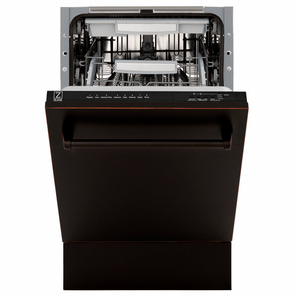 ZLINE 18 in. Tallac Series 3rd Rack Dishwasher with Auto Door Open Drying, 51dBa, Oil-Rubbed Bronze Panel (DWV-ORB-18)