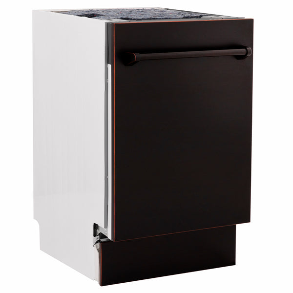 ZLINE 18 in. Tallac Series 3rd Rack Dishwasher with Auto Door Open Drying, 51dBa, Oil-Rubbed Bronze Panel (DWV-ORB-18)