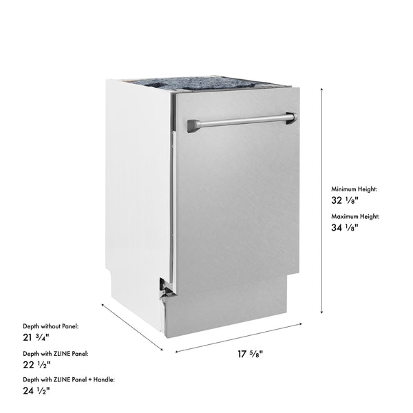 ZLINE 18 in. Tallac Series 3rd Rack Dishwasher with Auto Door Open Drying, 51dBa, Satin Stainless Steel Panel (DWV-SN-18)