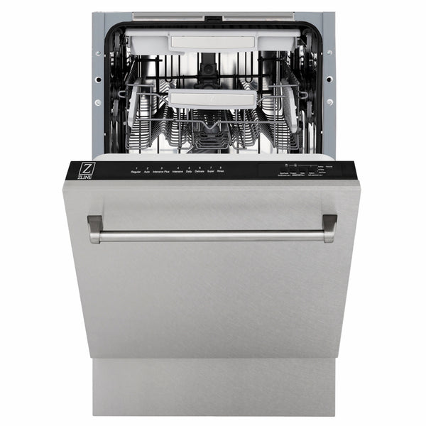 ZLINE 18 in. Tallac Series 3rd Rack Dishwasher with Auto Door Open Drying, 51dBa, Satin Stainless Steel Panel (DWV-SN-18)