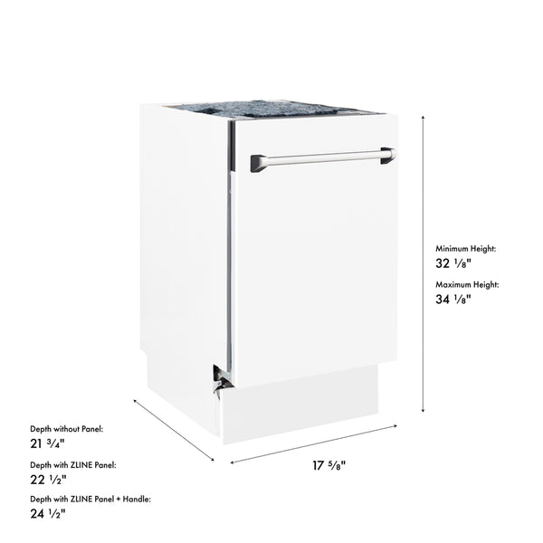 ZLINE 18 in. Tallac Series 3rd Rack Dishwasher with Auto Door Open Drying, 51dBa, White Matte Panel (DWV-WM-18)