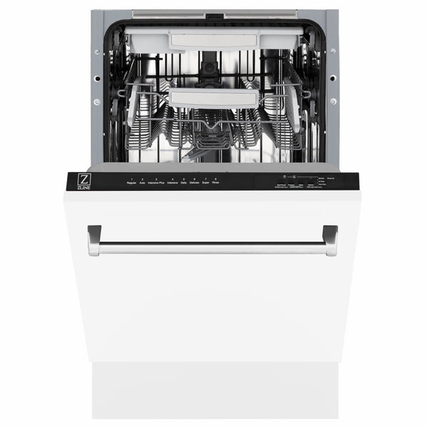 ZLINE 18 in. Tallac Series 3rd Rack Dishwasher with Auto Door Open Drying, 51dBa, White Matte Panel (DWV-WM-18)