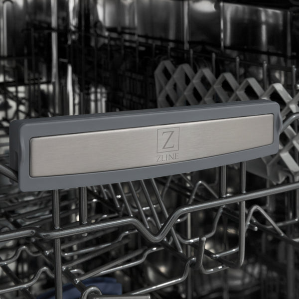 ZLINE Autograph Edition 18 in. Tallac Series 3rd Rack Dishwasher with Auto Door Open Drying, 51dBa, White Matte Panel with Champagne Bronze Handle (DWVZ-WM-18-CB)