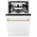 ZLINE Autograph Edition 18 in. Tallac Series 3rd Rack Dishwasher with Auto Door Open Drying, 51dBa, White Matte Panel with Champagne Bronze Handle (DWVZ-WM-18-CB)