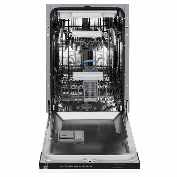 ZLINE Autograph Edition 18 in. Tallac Series 3rd Rack Dishwasher with Auto Door Open Drying, 51dBa, White Matte Panel with Champagne Bronze Handle (DWVZ-WM-18-CB)