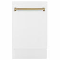 ZLINE Autograph Edition 18 in. Tallac Series 3rd Rack Dishwasher with Auto Door Open Drying, 51dBa, White Matte Panel with Champagne Bronze Handle (DWVZ-WM-18-CB)