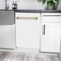 ZLINE Autograph Edition 18 in. Tallac Series 3rd Rack Dishwasher with Auto Door Open Drying, 51dBa, White Matte Panel with Champagne Bronze Handle (DWVZ-WM-18-CB)
