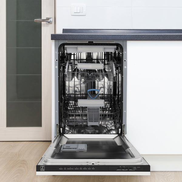 ZLINE Autograph Edition 18 in. Tallac Series 3rd Rack Dishwasher with Auto Door Open Drying, 51dBa, White Matte Panel with Champagne Bronze Handle (DWVZ-WM-18-CB)