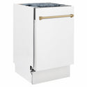 ZLINE Autograph Edition 18 in. Tallac Series 3rd Rack Dishwasher with Auto Door Open Drying, 51dBa, White Matte Panel with Champagne Bronze Handle (DWVZ-WM-18-CB)